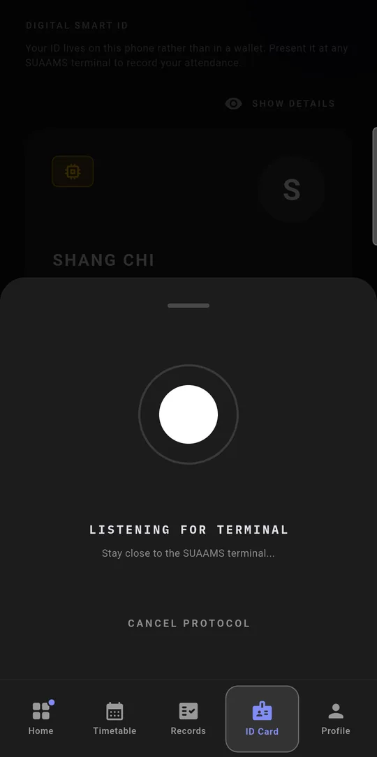 Step 2: the app listening for the terminal while the phone is held to the reader